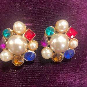 Vintage Multicolor Pearl Cluster Earrings